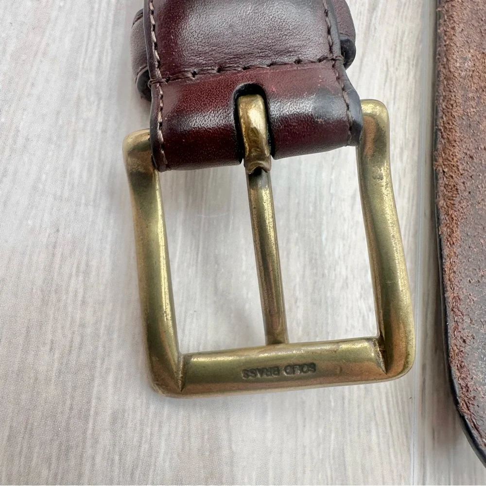 Fossil Men’s Genuine Brown Leather Belt Braided Woven Solid Brass Buckle | Sz 42